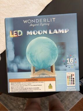 LED Moon Lamp in Blue with Wooden Stand